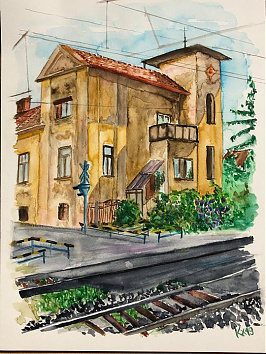 Vasutas ház - 2019 akvarell 32x24 cm(elkelt)