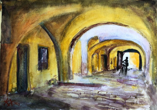 Középkori átjáró - 2022 akvarell 25x35 cm